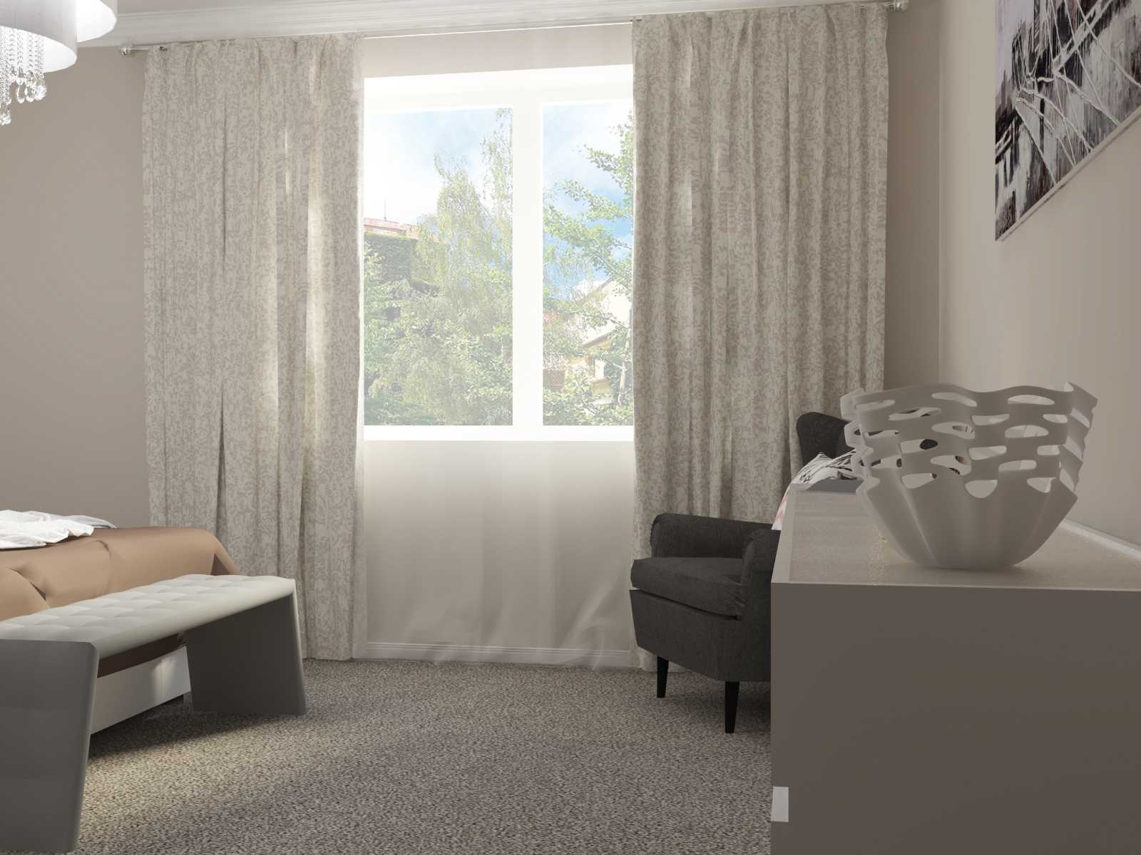 Realistická 3D vizualizácia interiéru modernej spálne so skriňou s posuvnými dverami