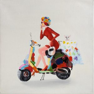 Ručne maľovaný obraz motorky so ženou