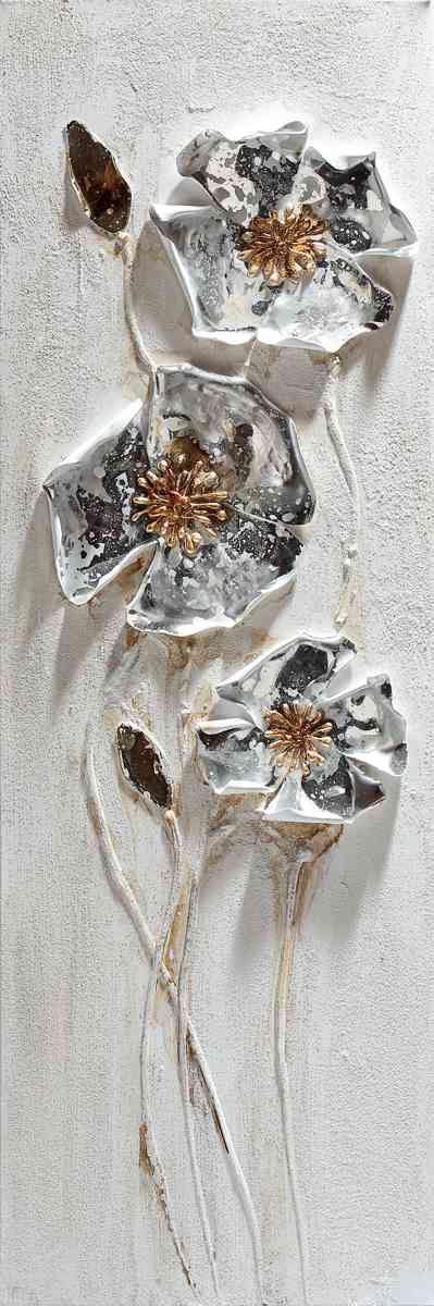 Ručne maľovaný obraz kvetov s kovovými prvkami