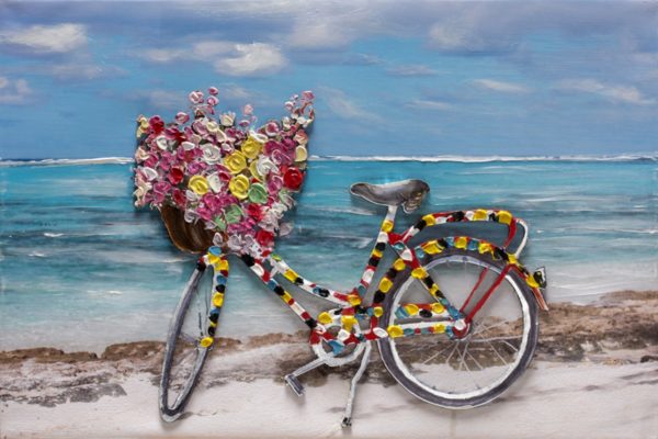 Ručne maľovaný obraz bicykla na pláži