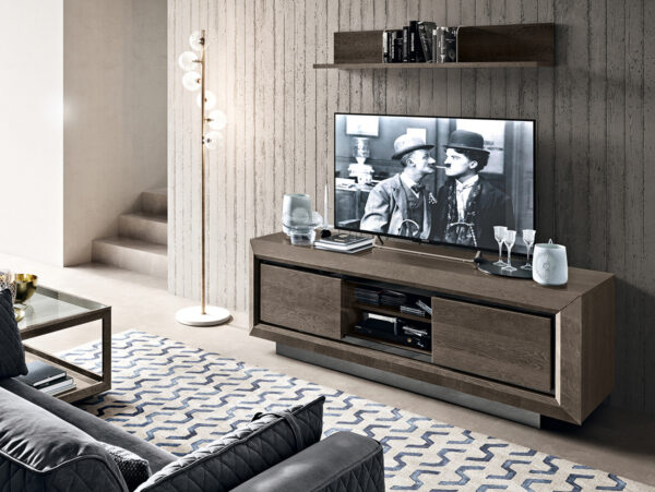 Moderná TV skrinka s policou na stenu