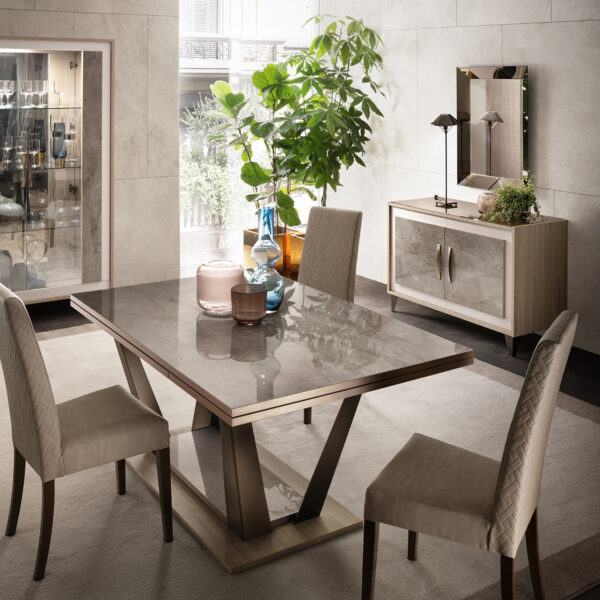 Exkluzívny jedálenský stôl, stoličky a komoda so zrkadlom AMBRA