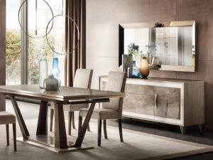 Exkluzívny jedálenský stôl, stoličky a komoda/príborník so zrkadlom AMBRA