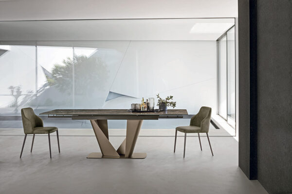 Jedálenský stôl SILVER s rozťahovaním UP SYSTEM - kovová podnož BRONZO 165 a keramická doska EMPERADOR LUCIDO 042