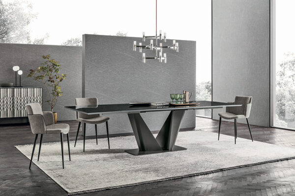 Jedálenský stôl SILVER s rozťahovaním ONE SYSTEM - kovová podnož ANTRACITE 160 a keramická doska NERO GRECO LUCIDO 043