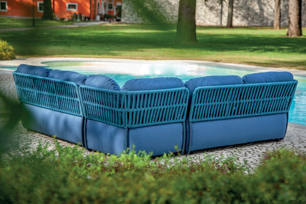 Modulárne záhradné sedenie SOFT (konštrukcia - BLUE/výplet - MIXED BLUE/látka - BLUE OLEFIN)