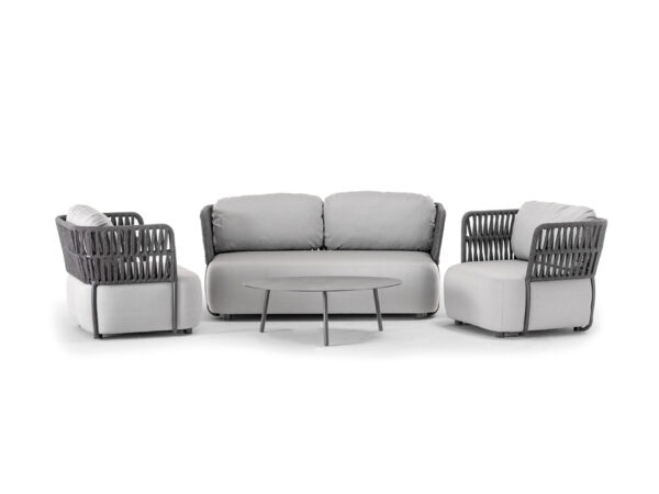 SOFT SET - 2-miestny diván + 2 x kreslo + stolík ISLAND BIG (konštrukcia - BLACK/výplet - DARK GREY FLAT/látka - FLANELLE)