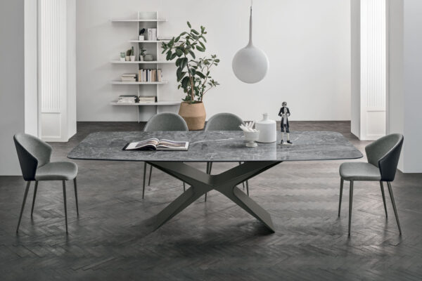 Jedálenský stôl BALTIK s oblými hranami - kovová podnož ANTRACITE 160 a keramická doska AMANI 035