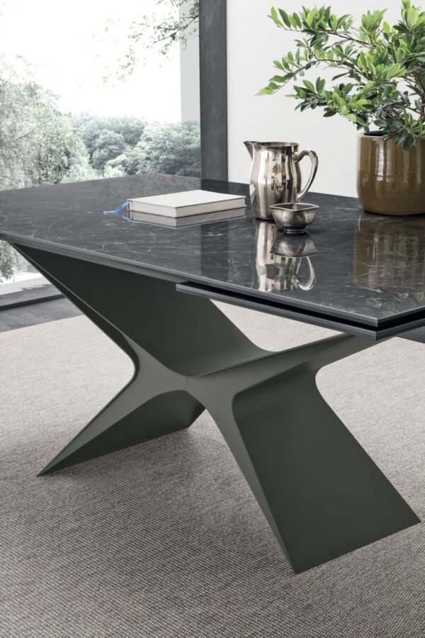 Jedálenský stôl BALTIK s rozťahovaním UP SYSTEM - kovová podnož ANTHRACITE 160 a keramická doska NERO GRECO LUCIDO 043