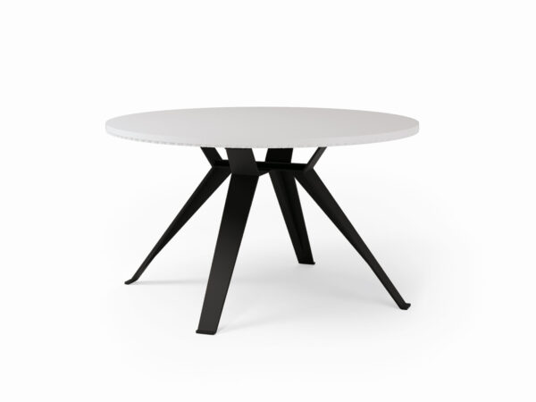 Jedálenský stôl MILANO. Okrúhly pevný variant o Ø 135 cm s čiernou podnožou.