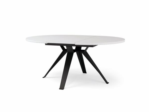 Jedálenský stôl MILANO. Okrúhly variant s rozťahovaním Ø 135/180 cm s čiernou podnožou.