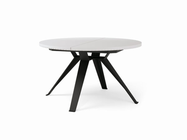 Jedálenský stôl MILANO. Okrúhly variant s rozťahovaním Ø 135/180 cm s čiernou podnožou.