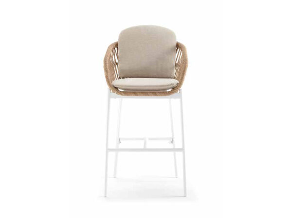 Exteriérová barová stolička ELBA vo farbe WHITE/NATURAL ROUND WICKER/CHAMPAGNE OLEFIN
