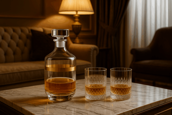 Fľaša na alkohol AVENUE GOLD s pohárom SHAKE & STIR 8563.3 od spoločnosti IVV