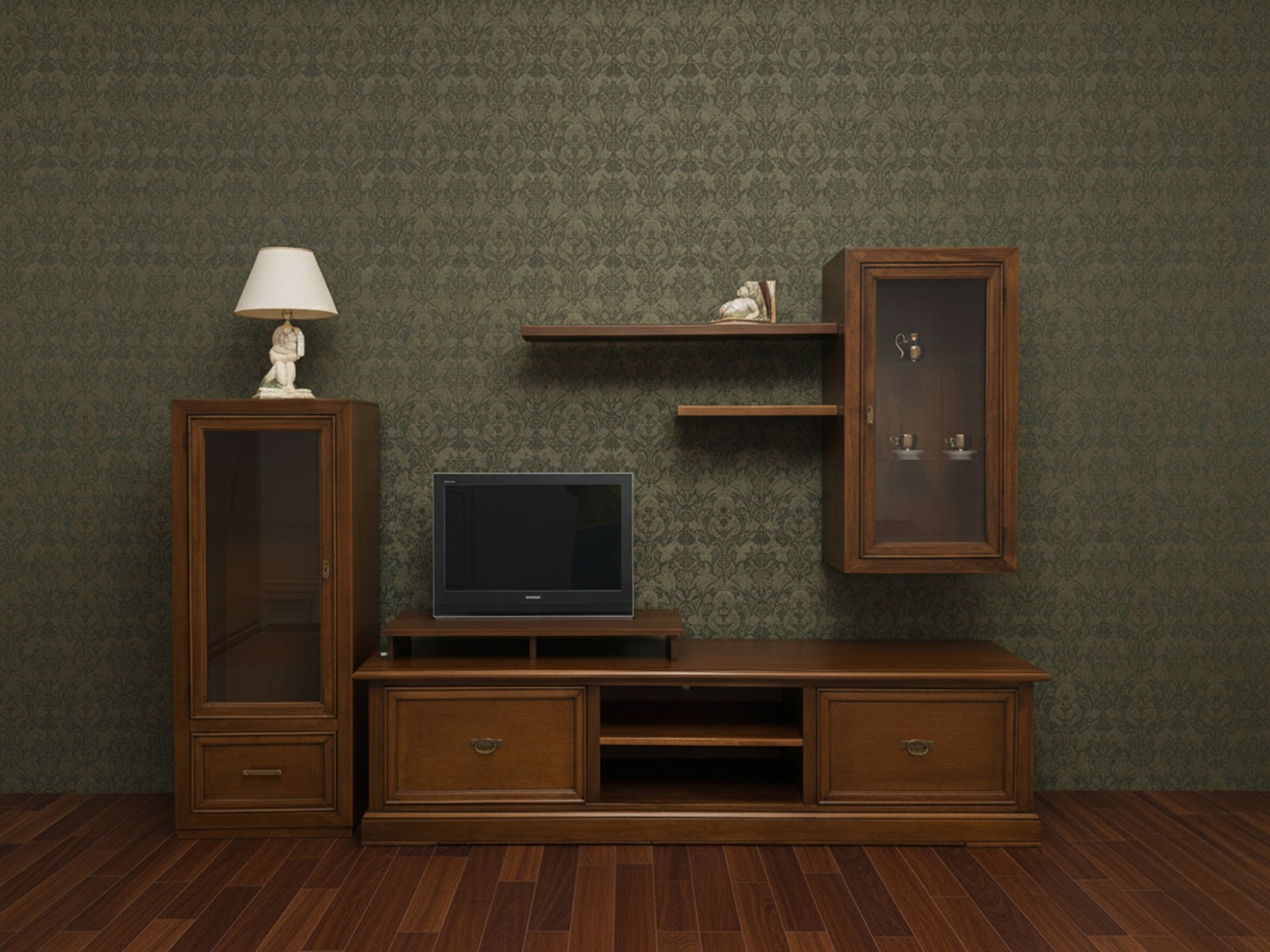 Televízna zostava BERNA od spoločnosti MOBIL HOUSE v prevedení noce antico - hnedý orech s patinou